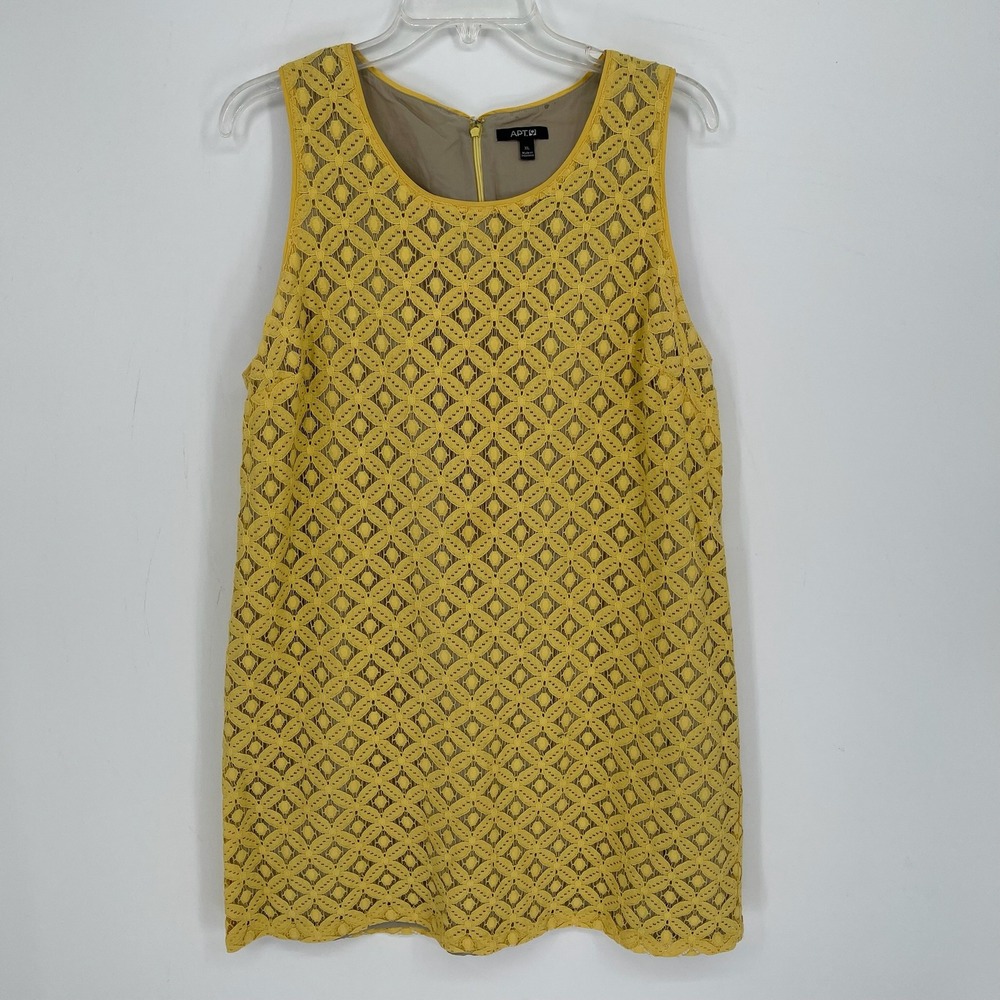 Apt. 9 Women's Yellow Eyelet Lace Overlay Sleeveless‎ Blouse Tank Top Size XL